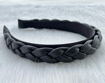 Bandeau tressé en cuir noir, bandeau tressé pour femme, bandeau turban mode, bandeau bohème, accessoires pour cheveux, cadeau meilleur ami