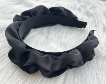 Black Satin Headband,Women Headband,Ruched Ruffle Vintage Hair Bands,Hair Accessories