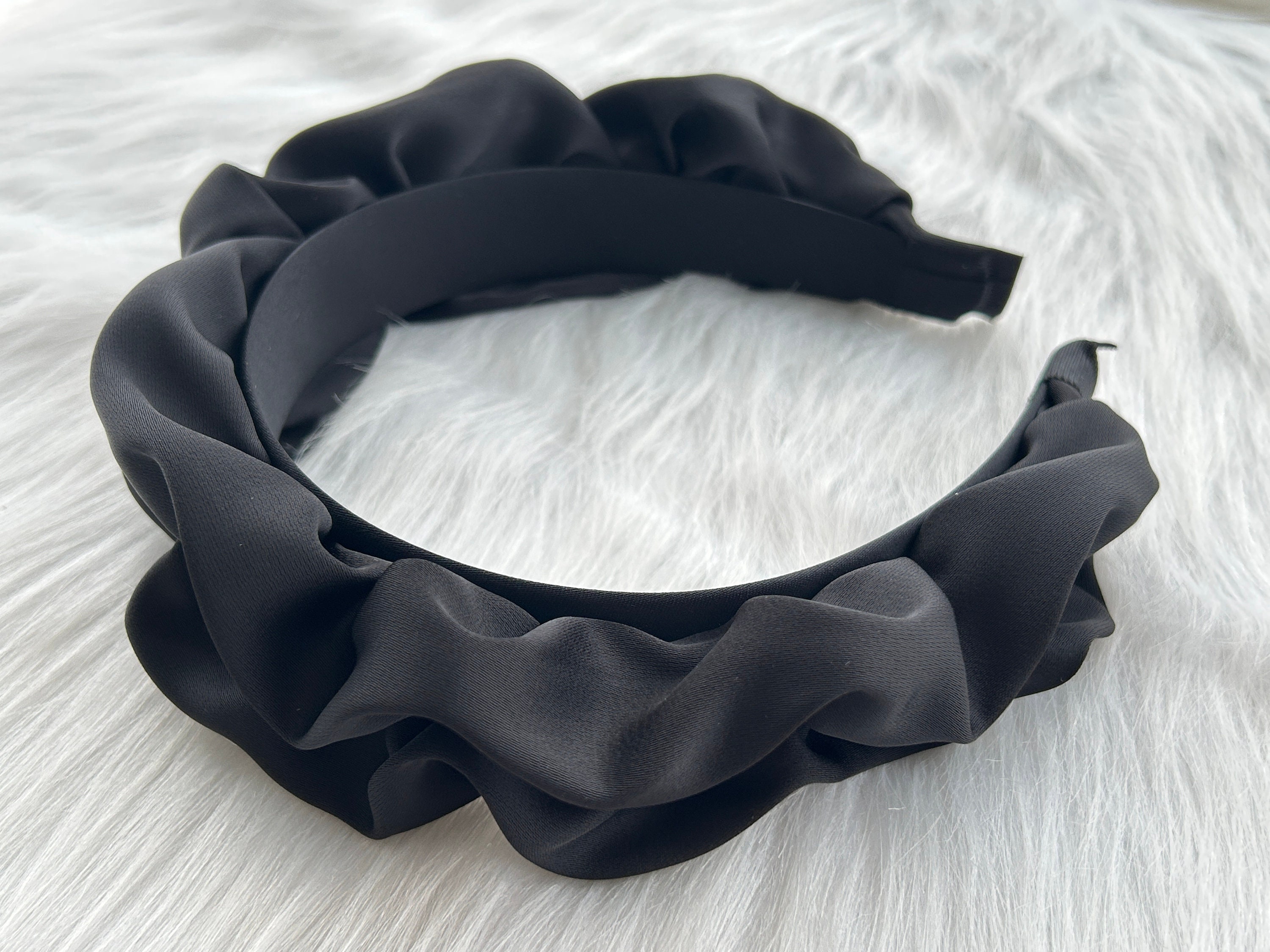 Black Satin Headband,women Headband,ruched Ruffle Vintage  display picture 1