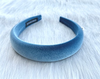 Blue velvet headband, vintage pearl headband, padded headband, hair accessories, wide hairband for women, birthday gift