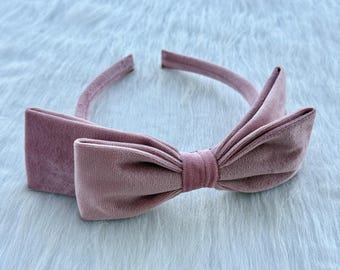 Pink Velvet Bow Headband,Girly Hairband,Topknot,Boho Headband,Vintage Velvet Headband,Turban Headband,Gift for Her