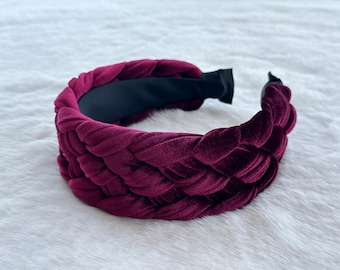 Opaska na głowę z aksamitu w kolorze bordowym, damska opaska pleciona, szeroka opaska, opaska turban, elegancka opaska, opaska boho, prezent