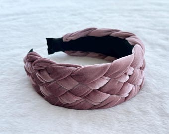 Pink Velvet Braided Headband,Wide Headband,Velvet Alice Headbands,Simple Headband,Boho Headband,Headbands for women,Winter Headband,Gifts