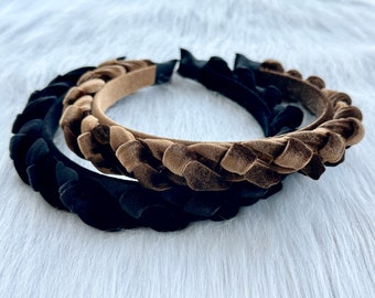 Black velvet braided headband, winter headband, thin headband, turban headband, women hair accessories, unique gift