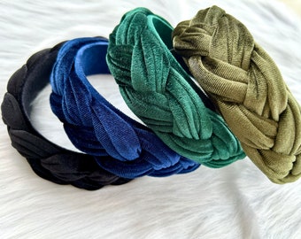 Delicate Black velvet Braided headband，Navy bluek velvet Braided headband,Military green velvet Braided headband,Alice band,Boho headband