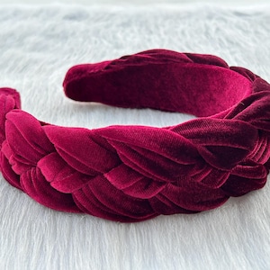 Wine Red Velvet Braided Headband,Womens Braided Headband,Boho Headband,Velvet Twist Headband,Wide Headband,Holiday Gift