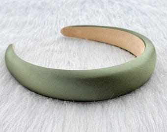 Grüne Satin-Haarbänder, Geschenke für sie, dicke Stirnbänder, gepolsterte Stirnbänder, Boho-Stirnbänder, Turban-Stirnbänder, elegante Satin-Stirnbänder