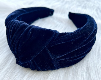 Navy blue Velvet knot headband,Womens hairband,Exquisite velvet hair band,Hairband for girls,Navy blue knotted headband,Knotted headband