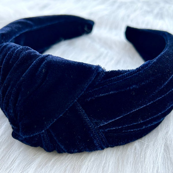 Navy blue Velvet knot headband,Womens hairband,Exquisite velvet hair band,Hairband for girls,Navy blue knotted headband,Knotted headband