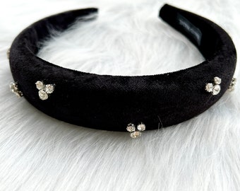 Black Velvet Hairband,Exquisite Artificial diamond Velvet  Hairband,headband,Wide headband,Best friend gift, Hair gift,Winter hair band