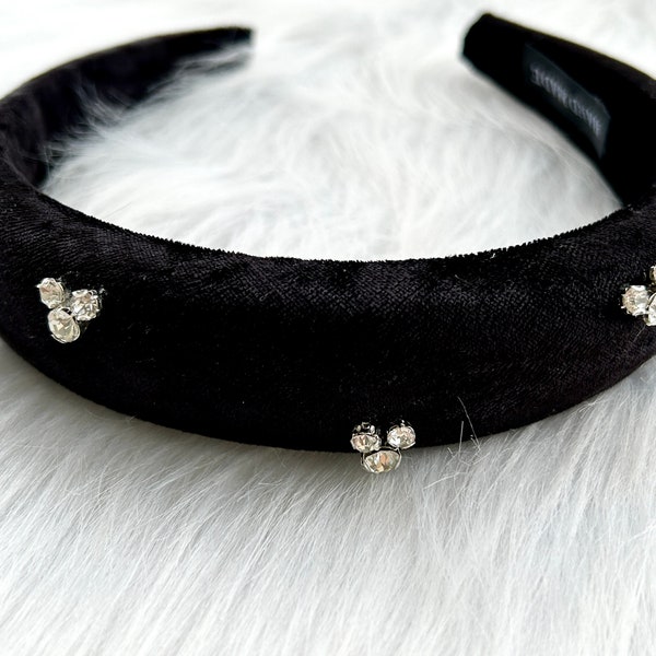 Black Velvet Hairband,Exquisite Artificial diamond Velvet  Hairband,headband,Wide headband,Best friend gift, Hair gift,Winter hair band