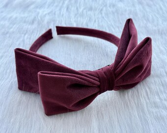 Wine Red Bow Headband,Cute Hair Bands,Top Knot,Holiday Headbands,Velvet Headbands,Turban Headbands,Holiday Gifts