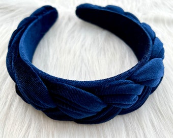 Premium Navy blue braided hair band,Vintage elegant hair band,Navy blue velvet braided hair band, Headbands for women,Hair band