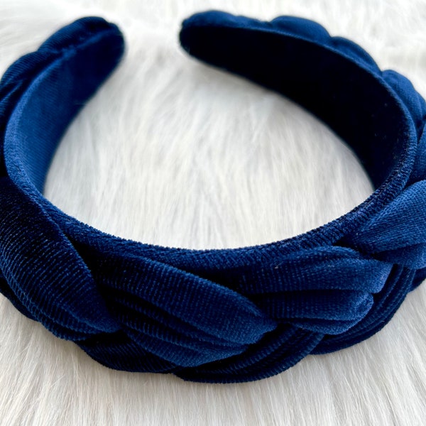 Premium Navy blue braided hair band,Vintage elegant hair band,Navy blue velvet braided hair band, Headbands for women,Hair band