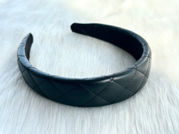 French leather headband, plaid leather headband, fashion women hairband, padded headband, wide headband, hair accessories