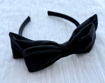 Black bow headband,vintage velvet headband,boho headband,womens hair band,knotted headband,top knot,turban headband,gift for her