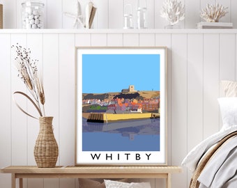 Whitby Print, Yorkshire Travel Poster, Travel Art Gift, Vintage Wall Art Print