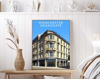 Manchester Deansgate Vintage Travel Poster, Framed Wall Art Print