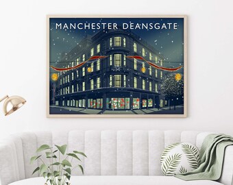 Manchester Print, Manchester Poster, Deansgate Print, Travel City Wall Art Prints, UK City Illustration, British Decor, Housewarming Gift