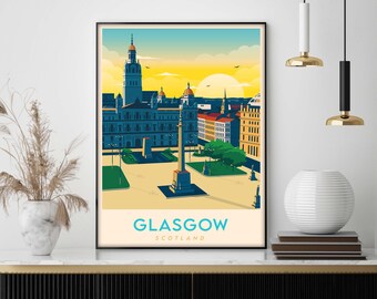 Glasgow Print, Scotland Travel Poster, Travel Art Gift, Vintage Wall Art Print