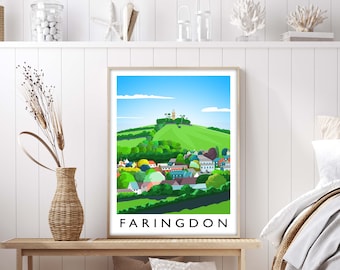 Faringdon Print, Oxfordshire Travel Poster, Travel Art Gift, Vintage Wall Art Print