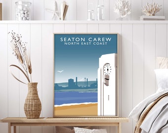 Seaton Carew Vintage Travel Poster, Framed Wall Art Print