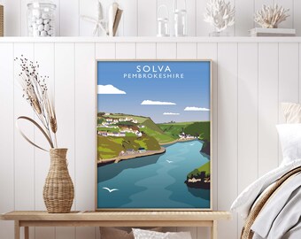 Solva Print, Pembrokeshire Travel Poster, Travel Art Gift, Vintage Wall Art Print