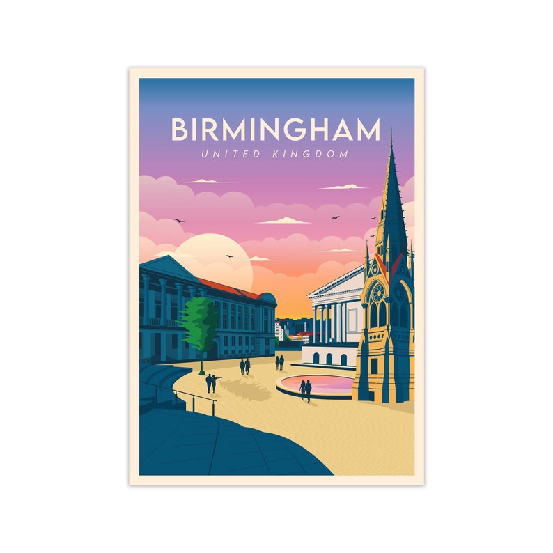 Birmingham Print Retro Travel Poster of the Midlands Birmingham Skyline Wall Art Birmingham UK Print Caravan & Motorhome Gifts Print Only