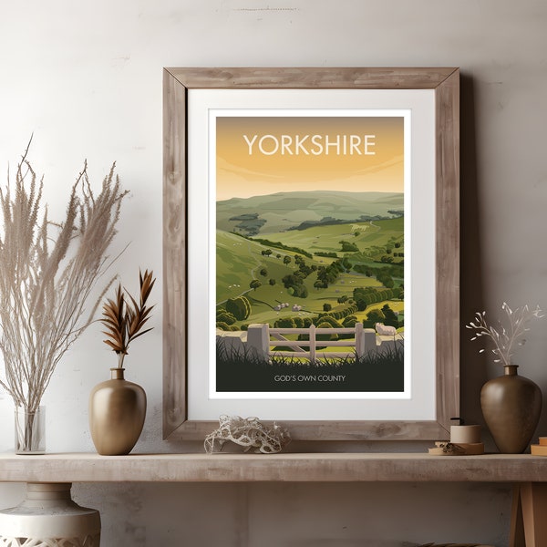 Yorkshire Print, Retro Travel Poster of the Yorkshire Dales | Yorkshire Wall Art | North Yorkshire Artwork | Campervan & Yorkshire Gifts