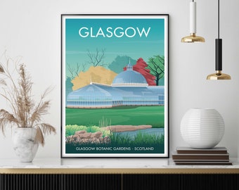 Glasgow Print, Scotland Travel Poster, Travel Art Gift, Vintage Wall Art Print