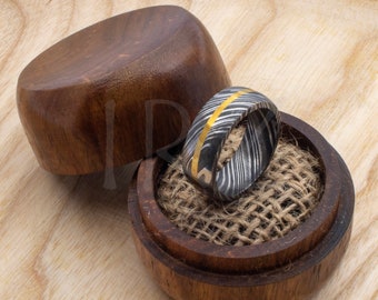 Damascus steel ring brass inlay comes beautiful carved rosewood box