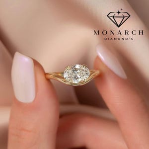 1.5 CT Oval Cut Diamond Ring with Double Prongs | East West Engagement Ring | Unique Bridal Jewelry | Minimalist Wedding Ring for Her