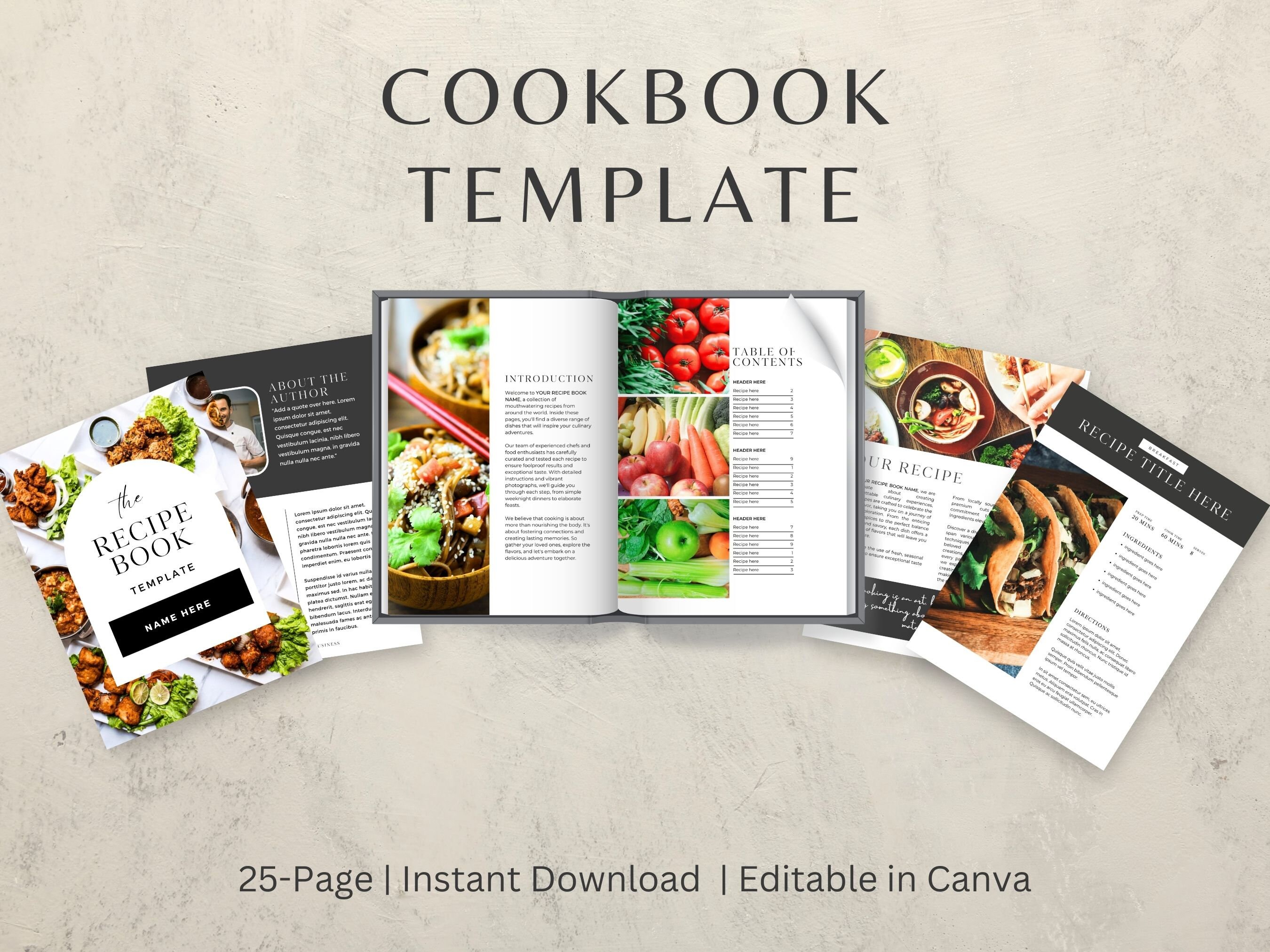 Cookbook Template, Recipe Book Template, Editable Canva, Recipe Card ...
