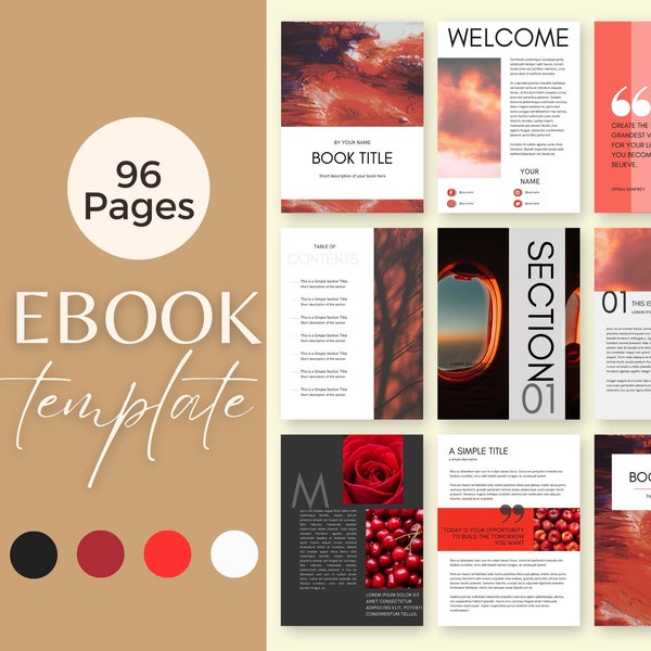 Ebook Template Editable Canva | Coaching Workbook Template, Lead Magnet, Editable Ebook, Modern Ebook, Aesthetic Minimalist Ebook, Red Black