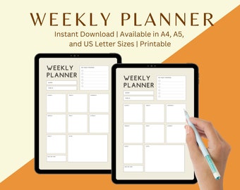 Weekly Planner, Printable, Day Planner, Life Planner, Work Planner, Personal Planner, Instant Download, Minimalist, Simple, Modern, Beige