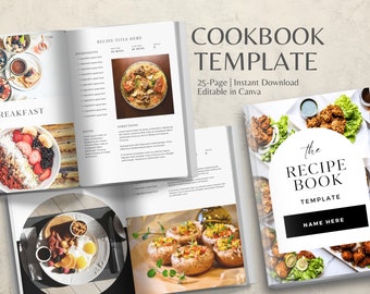 Plantilla de libro de cocina, plantilla de libro de recetas, Canva editable, tarjeta de recetas, planificador de comidas, plantilla de recetas, Canva editable, página de recetas, libro electrónico