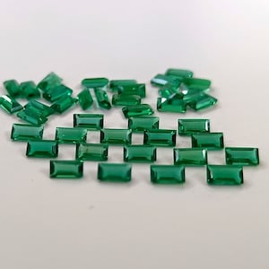 2x4mm Lab Created Zambian Emerald: Baguette Faceted Green Gemstone
