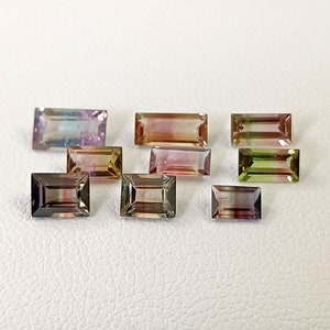 Bi Color Tourmaline Gemstone Step cut baguette Shape Stone Loose Gemstone jewelry
