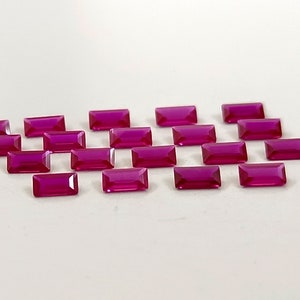 Lab Created Ruby: 3x6mm Baguette Cut Synthetic Gemstone