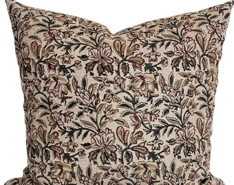 Estampado a mano con bloques / Funda de almohada / Tela de lino india / Decoración rústica para el hogar