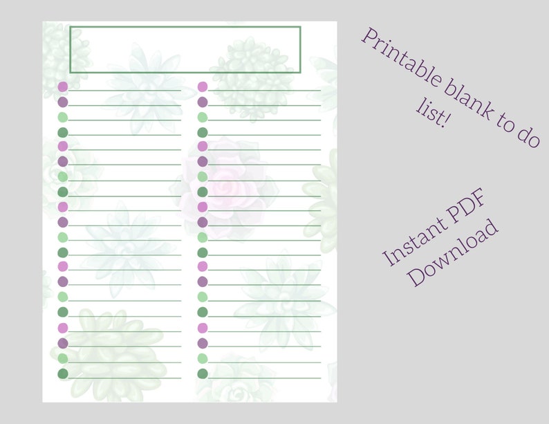 Blank Printable List to Do List Succulent Cute Lists | Etsy