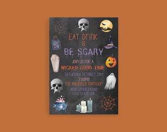 Halloween Party Invitation, Eat Drink and Be Scary,Digital Halloween Invite, Costume Party, Printable invitation, evite, electronic invite