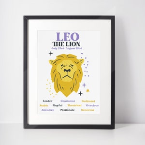 Leo Zodiac Wall Art Printable, Retro Zodiac Printable, Horoscope Printable Art, Astrology Wall Decor, Digital Download, Leo Gift