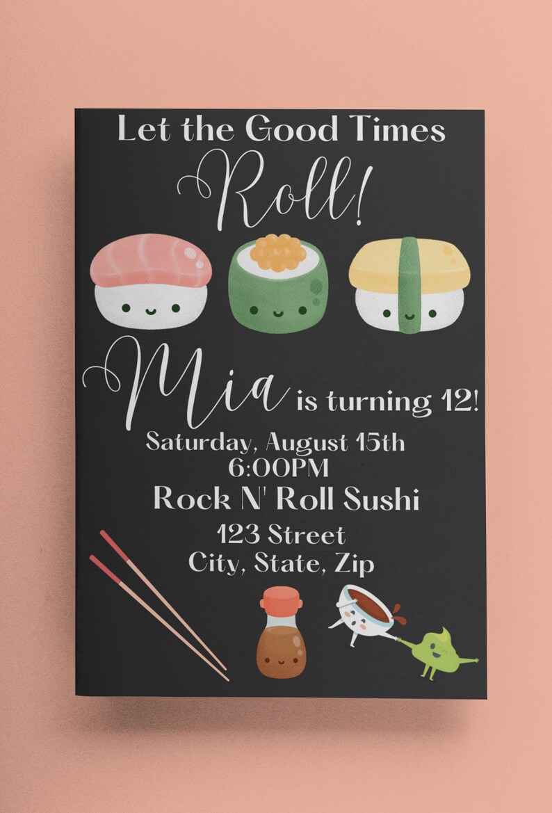 Sushi Birthday Invitation Sushi Themed Party Sushi Etsy