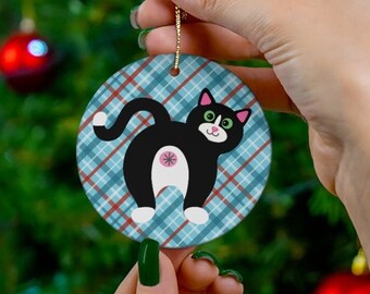 Cat Butt Ornament, Tuxedo Cat Ornament, Funny Christmas Ornament, Tuxedo Cat Christmas Ornament, Black and White Cat Ornament, Cat Gifts