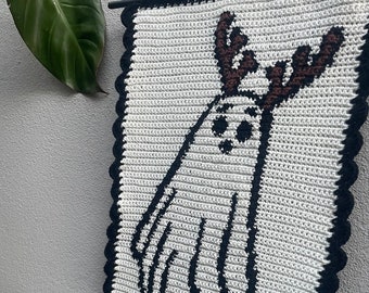 Reindeer Ghost Crochet Christmas Wall Hanging Tapestry Pattern