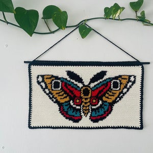 Patrón De Tapiz Para Colgar En La Pared De Ganchillo Mariposa Tatuaje Tradicional