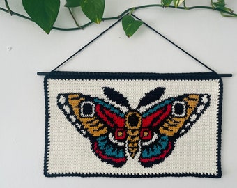 Crochet Wall Hanging Tapestry Pattern Butterfly Traditional Tattoo