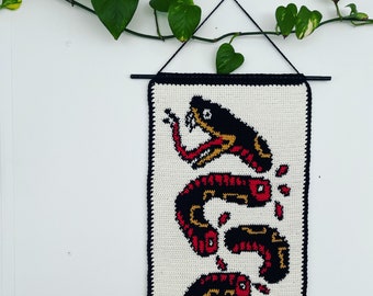Snake Traditional Tattoo Crochet Wall Hanging Tapestry Pattern