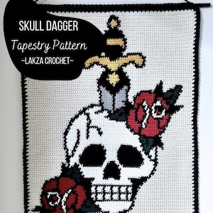 Tenture murale tatouage traditionnel au crochet, motif poignard tête de mort